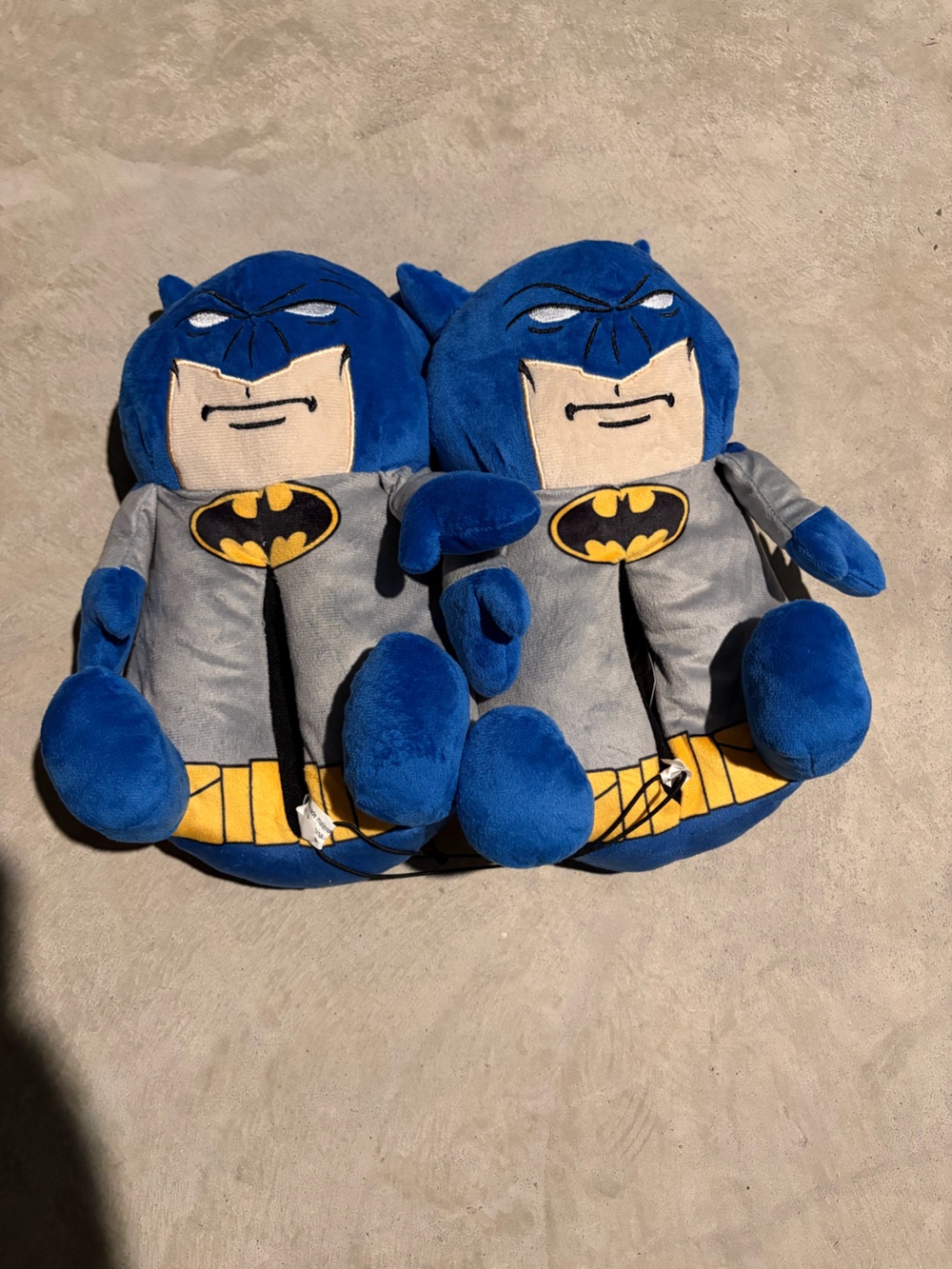Bioworld Batman Plush Kids Slippers in Blue and Gray with Yellow Belt